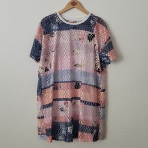 ASOS Multicolored Printed Lace T-Shirt Dress Sz 10